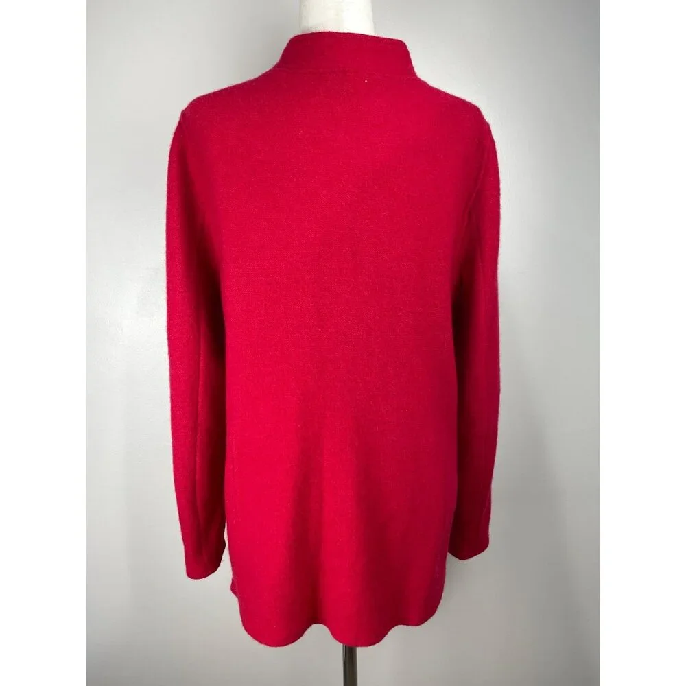 JM Collection Red Wool Cardigan Sweater Womens XL Button Up Mandarin Collar - Picture 2 of 6